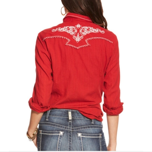 Ariat Diana Top Women XXLarge Red Pearl Snap Button Embroidered Western Cowgirl - Picture 2 of 13
